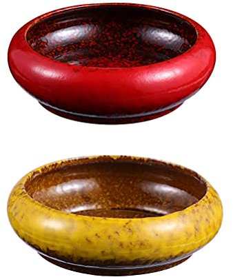 ABOOFAN Lot de 2 pots de fleurs en céramique pour plantes succulentes artisanales Rétro Shabby Boîtes de fenêtre Cactus Bonsaï Bol Cadeau pour la maison Bureau Décoration Rouge Jaune