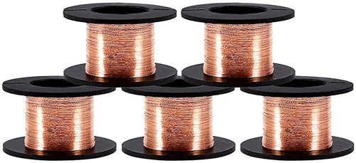 Jadeshay Alambre de Cobre,Largo 15 Metros Diámetro 0.01mm Alambre Esmaltado de Cobre para Conexión y Soldadura de Component Electrónico de Precisión,5 Rollos Alambre de Reparación de Bobina Magnética