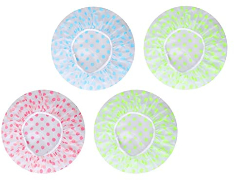 Set di 4 cuffie da doccia con cuffie da doccia in plastica impermeabili elastiche cuffie da doccia riutilizzabili cuffie da doccia per la cura dei capelli delle donne per il bagno del salone della