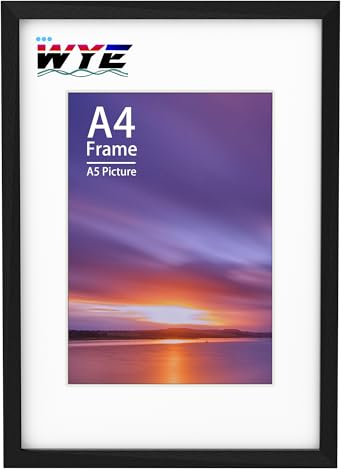 A4 Frame Wooden Photo Frames with A5 Mount, A4 Picture Frames with Stand Tabletop or Wall Hanging, A4 Black Frame Poster Frame with Plexiglass Window, Black