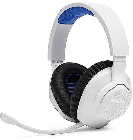 JBL Quantum 360P Auriculares inalámbricos con bluetooth para Playstation, micrófono desmontable, cancelación activa del ruido, QuantumSOUND Signature, 22 horas de batería, blanco