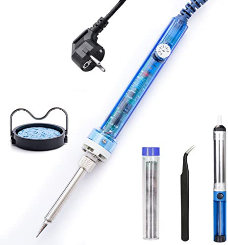 Saldatore Kit 60W 220V Kit di Saldatura a Stagno con temperatura regolabile 200-450 °C, Pompa Dissaldante,Filo di Saldatura,Pinzetta per riparazioni elettrotecniche hobbisti professionisti