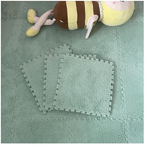 20-teilige Ineinandergreifende Plüschschaum-Bodenmatte, Dicke, Flauschige, Quadratische Schaumstoff-Bodenfliesen, Weicher Puzzle-Teppich, Spielmatte Für Zimmerböden, 30 X 30,cm(Color:Hellgrün)