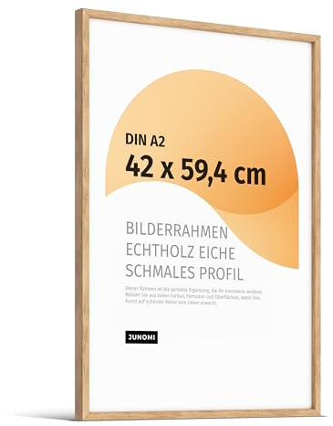 JUNOMI® Premium Bilderrahmen A2 (42x59,4 cm) Eiche Echtholz | Posterrahmen