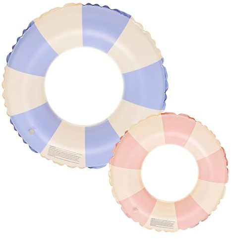 2 Pack Inflatable Swim Rings, Pink Stripe 70 cm Blue Stripe 90 cm PVC Pool Floats for Kids and Adults, Swimming Rings for Pool, Beach and Holiday