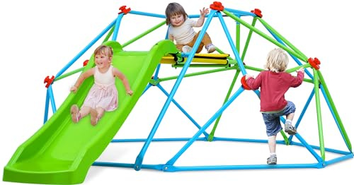 Zupapa Climbing Dome with Slide, 8FT Jungle Gym Monkey Bar for Backyard Max load 440Lbs, Outdoor Climbing frame Toys for Toddlers Playground set, 2 in 1 Outdoor Geometric Dome Climber for Kids Age 3-8