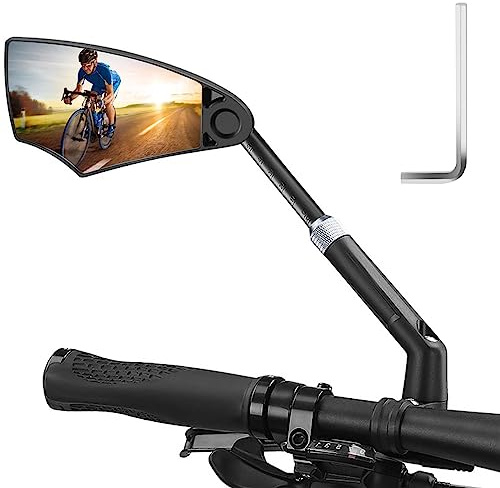 Real Glass Bicycle Mirror - Stretchy, Shockproof, HD, 360° Swivelling, Foldable for E-Bike & MTB Road Bikes - 20-23 mm