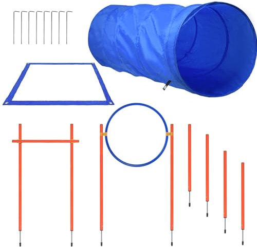 Suusolny Agility Ausrüstungs Set für Hunde Training Hundesport Hundetraining Spiele Zubehör mit Hürdenstange, Hundetunnel Hürde Tunnel Training, Geflochtene Stangen, Tragetasche