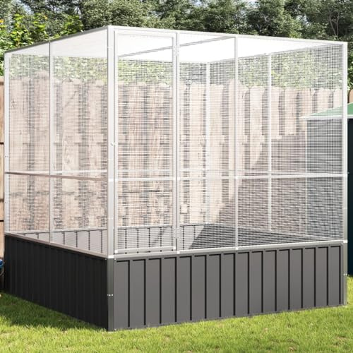 Loibinfen Steel Aviary Silver, Steel Bird Cage, Outdoor Aviary Parrot Cage Wide Flight Metal Birdcage, 83.1x81.5x83.5,-112
