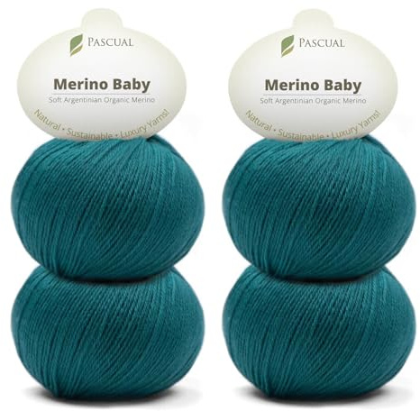 PASCUALI Merino Baby|Strickwolle aus 100% Schurwolle aus Merino, Merinowolle zum Stricken und Häkeln, SET: 4 Knäuel - 200 g, Farbe: Petrol 329