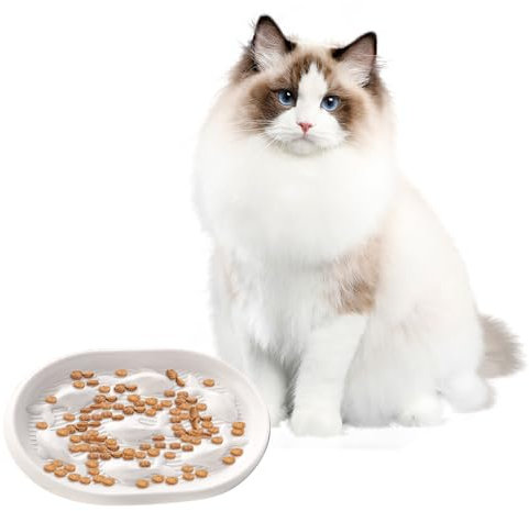 ADERTOS Comedero para Gatos Perros Mascotas, Comedero Gato Antivoracidad, Platos para Gatos Silicona, Cuenco de Comida Lento para Perros y Gatos, Comedero Antivomito para Gato 18cm x 13,5cm- Blanco
