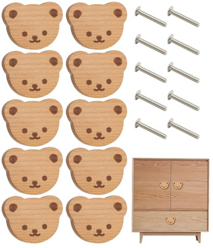 Xujuika Boutons De Tiroir Bois Ours, Lot De 10 Poignée Commode Oursons, Boutons De Portes Pour Placards Animaux, Poignée De Meuble Oursons Avec Vis Pour enfant, Commode, Tiroirs, Cuisine
