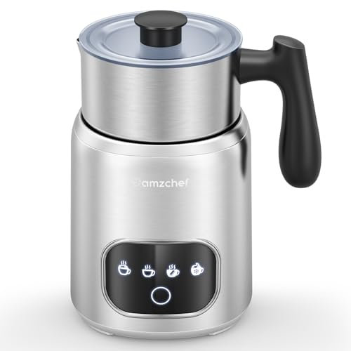 AMZCHEF Montalatte elettrico 4-IN-1, 400 ml, con touch screen a LED, riscaldamento a induzione 3D, scalda anche cioccolato e latte per latte, cappuccino e moka, 500 W