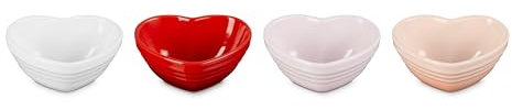 Le Creuset Stoneware Set of 4 Mini Heart Pinch Bowl, Multi Color
