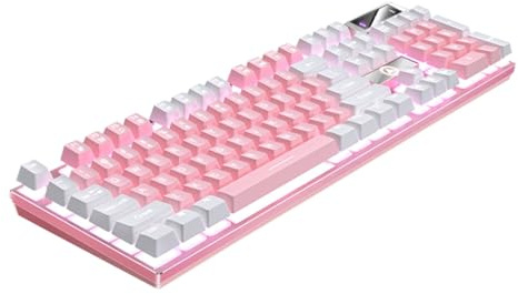 HOMSFOU Teclado Gaming de 104 Teclas con Cable USB Retroiluminado para Computadora y Oficina - Rosa ABS