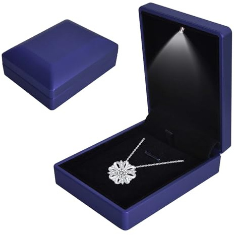 Jewelry Box, LED Lighted Pendant Box, Necklace Bracelet Rings Pendant Storage Gift Case, Light Up Pendant Case, for Wedding Proposal, Engagement Valentine's Day Favors Charms, 7*9*3.3cm, Blue