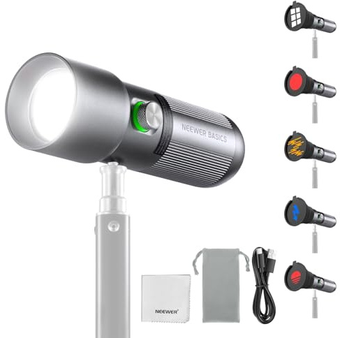 NEEWER Basics RGB Linterna Fotografia, 4 Color 10W Foco LED Portátil Vídeo con 20 Filtro Gobo/7500mAh, Luz Ambiental Atardecer Patrones Aleación Aluminio para Iluminación Estudio Grabación Vídeo,FL10