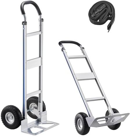 VEVOR Aluminum Hand Truck, Heavy-Duty Hand Truck Dolly with Non-Slip Wheels & Handle, 500 LBS Aluminum Alloy Portable Trolley Dolly with Tie-Down Strap for Moving Home, Office, Warehouse