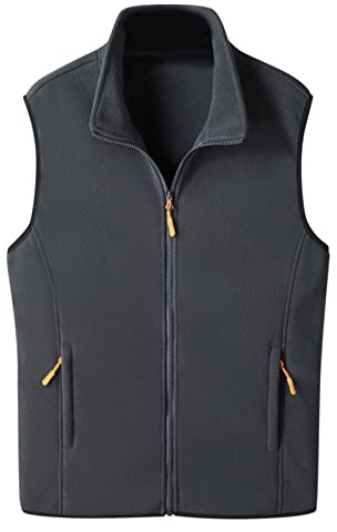 Gilet en polaire pour homme | Gilet en polaire léger avec poches zippées et fermeture éclair intégrale – Gilet sans manches anti-boulochage – Gilet d'extérieur en velours – Gilet d'hiver à col montant