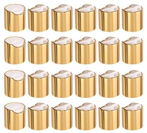 sourcing map 24 tappi a disco in plastica alluminizzata, 24/410, tappi di ricambio durevoli per bottiglie da spremere, bottiglie ricaricabili, plastica, vuoti, shampoo, oro bianco
