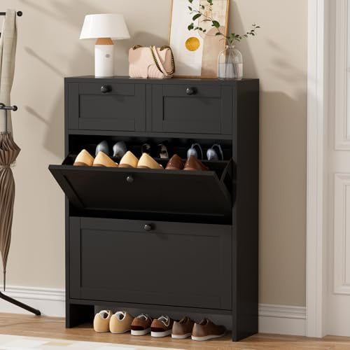 VOWNER Meuble Chaussures avec Tiroirs Armoire Entrée, Noir
