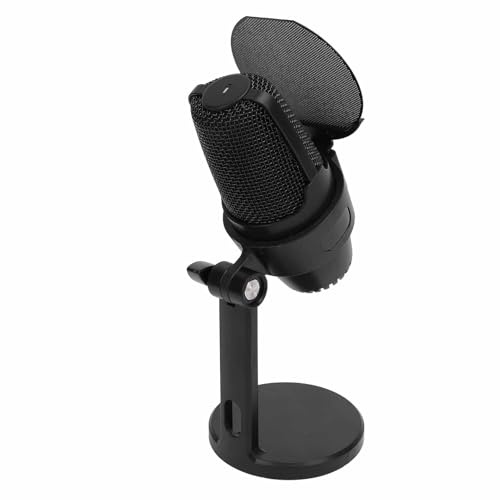 Hamwesh Spelmikrofon, USB-mikrofon med Dynamisk Stämningsbelysning Volymförstärkningskontroll Quick Mute-funktion Popfilter, Podcastmikrofon med Typ C-gränssnitt Inbyggt HiFi-ljudkort (Svart)