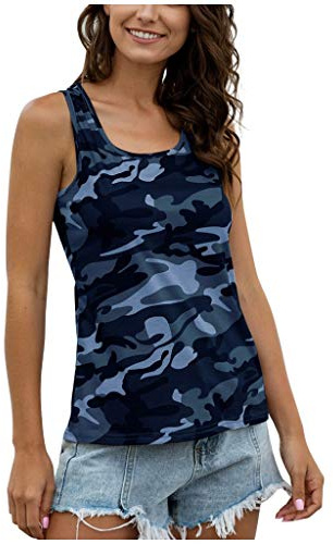 Cocila t-Shirt sans Manches Courtes pour Femmes La Camouflage Tops Vest Women's Wild Blouse T Shirt Manche Femme Top Col Plissé Débardeurs D'Été Tshirt Debardeur Ete Tee-Shirt Leger