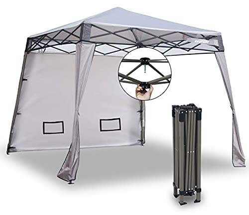 EzyFast Compact Pop Up Canopy Tent, Collapsible Instant Shelter,Portable Sports Cabana, with Built-in Weight Bags, 8 x 8 ft Base / 6 x 6 ft Top for Camping, Hiking, Picnic, Family Outings (Khaki)