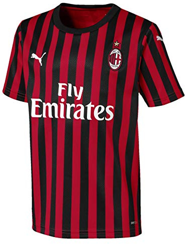 Puma Jungen Trikot AC Milan Home Shirt Replica SS Kids with Sponsor Logo, Tango Red-Puma Black, 128, 754421