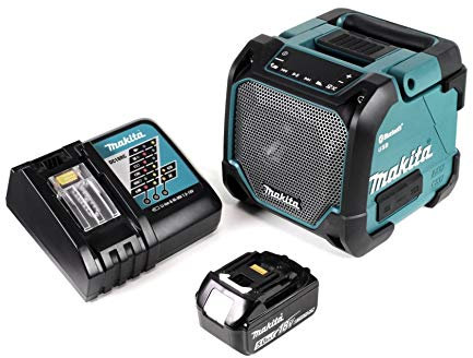 Makita DMR 202 RT1 Haut-parleur de chantier 18 V avec fonction Bluetooth, port auxiliaire, port USB, écran LCD + 1 batterie 5,0 Ah Chargeur 18 V