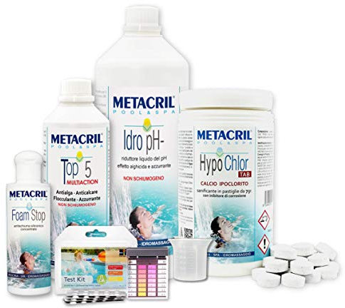 Metacril Easy Kit Hypo Chlor, Trattamento Completo a Base di Calcio Ipoclorito, in Pastiglie da 7 gr, per Spa Idromassaggio e Piscina di Tutte le Marche, Dimensioni e Modelli