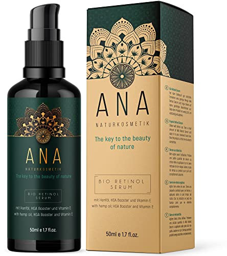 EINFÜHRUNGSPREIS - BIO Retinol Serum Hochdosiert –50ml -Vegan –Hochdosiertes Retinol + Hanfsamenöl - Strahlende, Ebenmäßige Haut – Anti Aging für das Gesicht – ANA Naturkosmetik Made in Germany