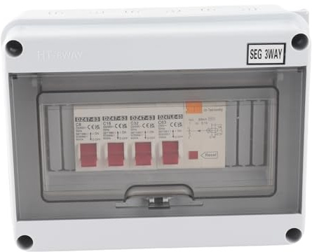 63A 30mA RCD Consumer Unit with 3 MCB(6A+16A+32A), IP65 Waterproof 230/400V Circuit Breaker Distribution Box, Flame Retardant Mini Electrical Unit for Garage Caravan Workshop