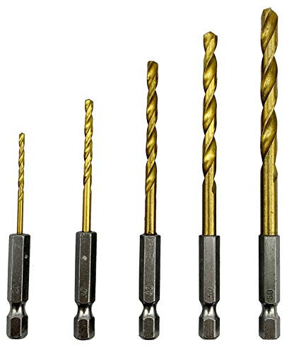 NORTOOLS HSS Titanium Twist Drill Set with 1/4” Hex Shank 5 PCS 2 3 4 5 6mm
