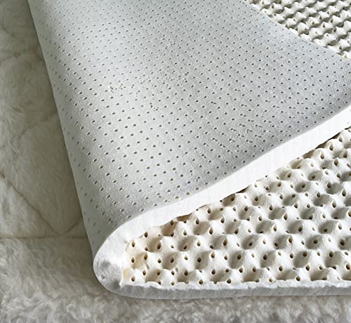 Turmerry Green Natural Organic Egg Crate Latex Mattress Topper Queen Size - Medium Firm - GOLS Certified Organic Convoluted Latex Foam - Pressure Point Back Pain Relief Sleeps Cool Breathable Bed Pad