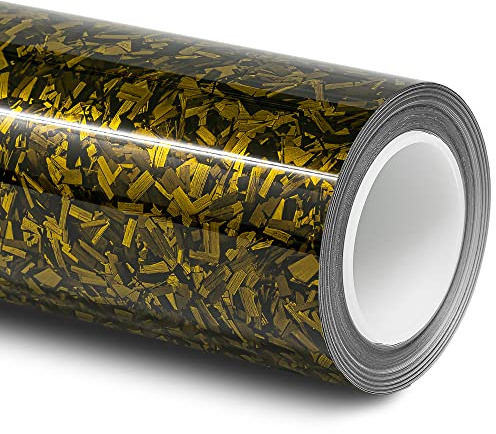 Folindo® 3D Forged Carbon Autofolie Gold Glanz (22,88€/m²) | 300 x 152 cm | Selbstklebende Luftkanal Folie zur Auto Folierung | Blasenfrei