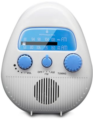 Shower Radio, AM FM Radio, Portable ABS Bathroom Radio Built in Speaker Battery Operated Shower Radio