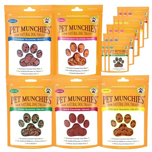 Pet Munchies Training Treats Bundle for Dogs, Multipack with Chicken, Duck, Venison, Sushi, Wild Salmon, Natural Real Meat Dog Treats (20 x 50g)