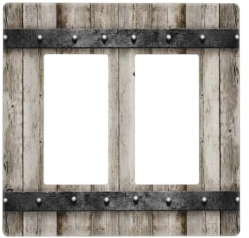 Western Barn Country Brown 2-Gang-Doppeldekorator/GFCI-Wandplatte, Wippschalter, Lichtschalter, altes Taupe-Grau, Holz, Holzhütten-Stil, dekorativ, zwei Doppelgeräte-Buchsen, Frontplatte, Abdeckung,