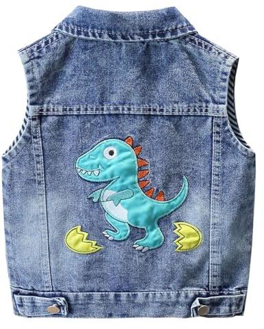 L SERVER - Chaqueta sin mangas para niño chaleco de mezclilla para niños sin mangas de algodón chaleco de dibujos animados para primavera y otoño, Denim azul., 5-6 Años