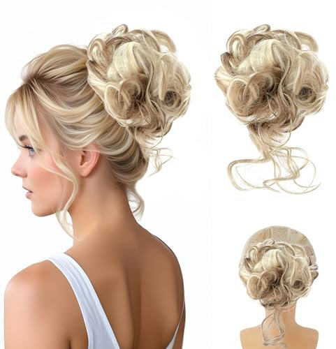 COMNICO Haarteil Mit Gummiband - Große Dutt, Haargummi Extensions, Blond, Gelockt Gewellt Pferdeschwanz, Dicke Hochsteckfrisuren Simulationsperücke für Damen Mädchen