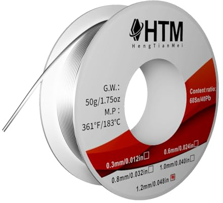 HengTianMei 60/40 Rosin Core Low Temp Tin Lead Solder Wire, for Soldering Electronic Devices (1.2mm/50g)