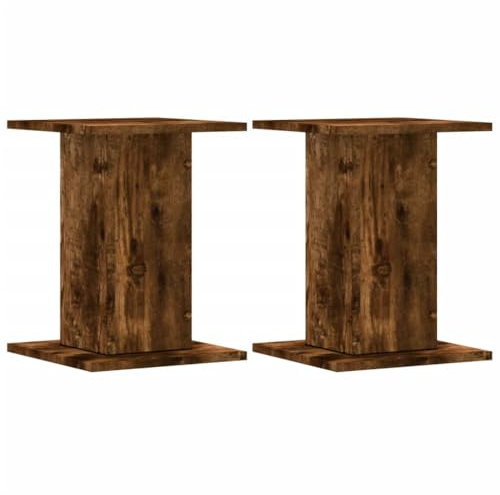 vidaXL Speaker Stands Floor Stand Pair - Smoked Oak Wood, 30x30 cm Top Plate, Hollow Design for Sand Filling, Stable and Durable for Enhanced Audio