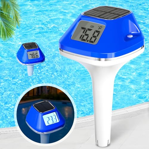 LanBlu Termometro Piscina Galleggiante, Solare Termometro Piscina Digitale, Termometri per Piscine Esterna con Display Retroilluminato per Una Facile Lettura Notturna, Termometri da Piscine Laghetto