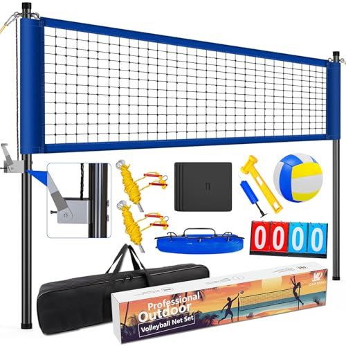 Professionelles Outdoor-Volleyballnetz-Set mit verstellbaren Stangen und Anti-Beschlag-Design, tragbares Volleyballnetz mit fester Strandplatte, Anzeigetafel, Begrenzungslinie und Tragetasche für