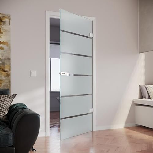 Calypso ESG Glasdrehtür Innentüren Zimmertüren für Innenräume, Badezimmer, Korridore, Eingangsbereiche, Geschäftsräume (Weißglas 8 mm, Breite x Höhe: 834 mm x 2097 mm)