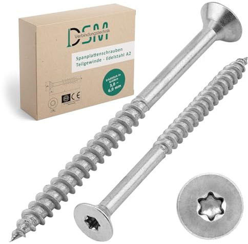 DSM ? Skruvar för spånskivor 3,5 x 35 mm ? Rostfritt stål A2/V2A rostfritt ? med försänkt huvud och TX-drivning ? med ETA-godkännande? Träskruvar med partiell gänga? Träbyggskruv? Universalskruvar?