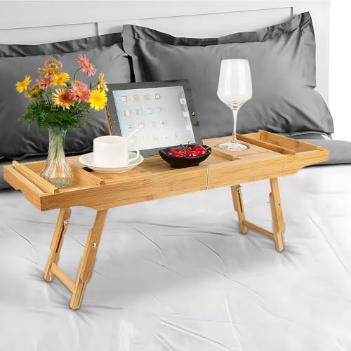 Etagère à Baignoire de Salle de Bain avec Plateau de Rangement et Porte-Savon, Plateau de Bain en Bambou, Pont de Baignoire Extensible, Baignoire et Plateau de Lit, 75-109cm*23 * 4.5cm