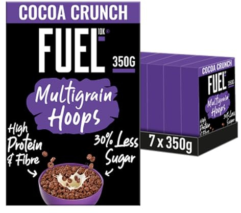 FUEL10K Cocoa Crunch Multigrain Hoops Breakfast Cereal, 350 g (7-Pack)
