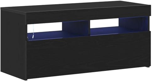 vidaXL TV Cabinet with LED Black Oak 90 x 35 x 40 cm Engineered Wood, Modern Rectangular Lowboard, Media Cabinet, Storage Unit for Living Room, Engineered Wood, Clean Line Design, Home Decor